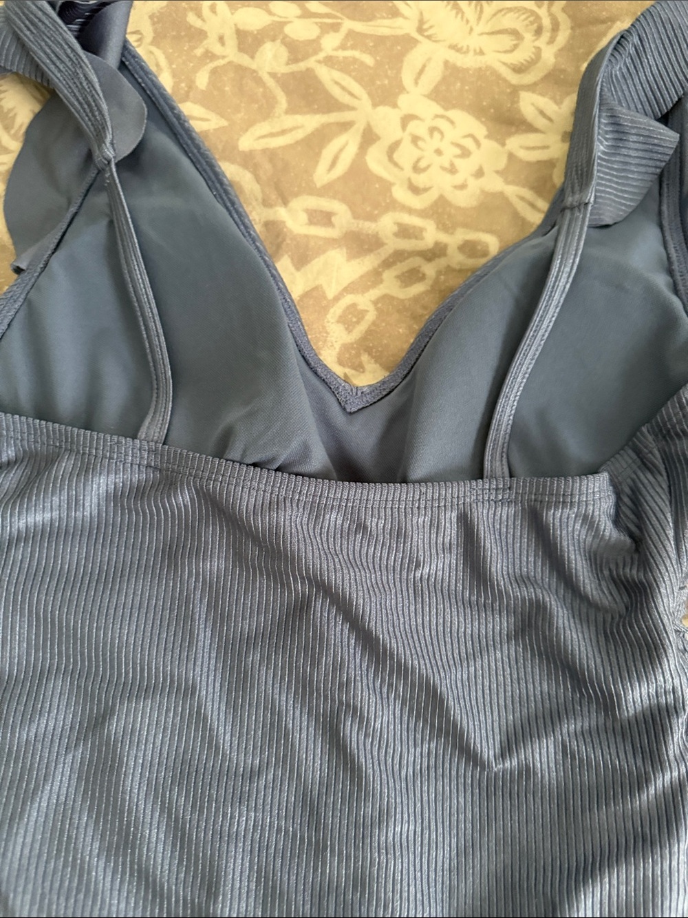 Ellen Tracy from Marshalls. Blue Ribbed One-Piece Swimsuit with Ruffle Straps - Picture 6 of 7